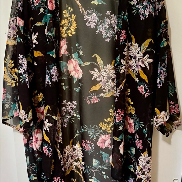 Divided| H&M| Pretty Floral on Black Multicolour Sheer Kimono Wrap Sz S - Picture 2 of 7